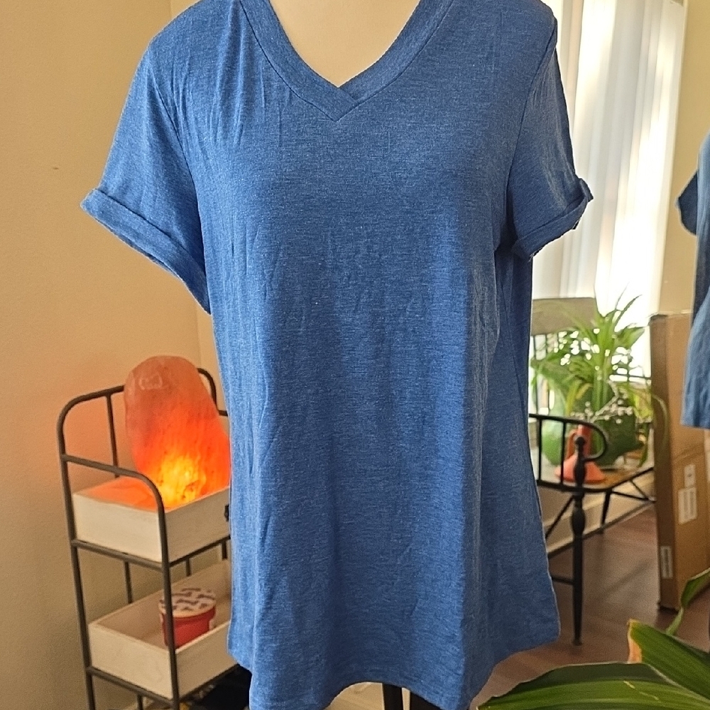 Blue Relaxed Fit V-Neck T-Shirt